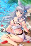  animal_ears bikini breasts garter granblue_fantasy heels korwa nipples see_through shrin swimsuits undressing wet 