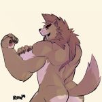  1:1 2019 5_fingers anthro beard biceps biped black_eyebrows brown_ears brown_fur brown_tail butt canid canine canis claws digital_media_(artwork) dipstick_tail eyebrows facial_hair fingers flexing fur looking_at_viewer looking_back male mammal multicolored_fur multicolored_tail muscular muscular_male nude radcanine rear_view signature simple_background solo tan_fur tongue tongue_out two_tone_fur two_tone_tail white_background wolf 