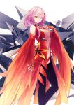  1girl bare_shoulders black_legwear breasts center_opening cleavage detached_sleeves elbow_gloves fingerless_gloves gloves guilty_crown hair_ornament hairclip highres long_hair looking_at_viewer medium_breasts navel pink_hair red_eyes sugi_214 thighhighs twintails yuzuriha_inori 