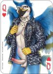  &lt;3 2019 abs anthro avian balls beak black_beak black_feathers black_fur blue_feathers blue_fur bottomless breasts camo card clothed clothing digital_media_(artwork) english_text erection feathered_wings feathers fonyaa fur glans grey_eyes gryphon gynomorph humanoid_penis hybrid intersex looking_at_viewer military navel navy penis playing_card shirt simple_background small_breasts solo standing stethoscope text topwear white_background white_fur wings 