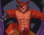  5:4 abs animal_genitalia animal_penis animatronic anthro biceps big_muscles bottomwear canid canine canine_penis clothed clothing erection eye_patch eyewear fangs five_nights_at_freddy&#039;s fox foxy_(fnaf) fur glenskunk grin hi_res hook hook_hand knot machine male mammal muscular open_pants pants pecs penis pirate presenting red_fur robot smile solo teeth topless vein veiny_penis video_games 