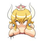  blonde_eyebrows blonde_hair blowjob_face bowsette_meme breasts crown duo ear_piercing eyebrows faceless_male fellatio female hair hi_res horn humanoid lips male male/female mario_bros nintendo not_furry nude oral penile piercing pooph sex signature simple_background solo_focus super_crown video_games white_background 