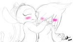  2008 4_fingers alien angel_(lilo_and_stitch) antennae_(anatomy) blush chest_tuft claws digital_drawing_(artwork) digital_media_(artwork) disney experiment_(lilo_and_stitch) eyes_closed fan_character fingers fur hair hair_over_eyes kissing lilo_and_stitch signature simple_background sketch spot_color thex-plotion trance_(konameerkatcafe) tuft white_background 
