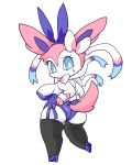  anthro anthrofied big_breasts blue_eyes bodily_fluids breasts bunny_costume clothing costume eeveelution eyelashes fake_ears female footwear high_heels legwear looking_at_viewer looking_back nintendo pok&eacute;mon pok&eacute;mon_(species) shoes short_stack solo sweat sylveon thick_thighs thigh_highs video_games zamuzaza2 