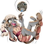  2019 alpha_channel anthro black_fur black_nose blonde_hair breasts clothed clothing domestic_cat felid feline felis female footwear fur goshaag gra_(kuropapu) hair hi_res lying mammal on_back open_mouth sandals simple_background solo transparent_background yellow_eyes 