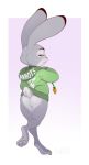  2019 anthro bottomless butt_heart clothed clothing disney female gunmouth hoodie judy_hopps lagomorph leporid looking_at_viewer looking_back mammal purple_eyes rabbit rear_view scut_tail short_stack simple_background toes topwear walking zootopia 