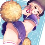  1girl blonde_hair blush breasts cheerleader darumoon hair_ribbon highres looking_at_viewer midriff moriya_suwako navel open_mouth panties pantyshot pom_poms red_ribbon ribbon skirt smile solo touhou underwear 