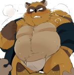  2019 anthro belly blush bodily_fluids brown_fur bulge canid canine clothing duo fox fundoshi fur humanoid_hands hyaku1063 japanese_clothing male mammal moobs navel overweight overweight_male raccoon_dog robe simple_background sweat tanuki underwear undressing whiskers white_background 