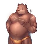  1:1 2018 absurd_res anthro belly blush brown_fur bulge clothing fur hi_res humanoid_hands huzkywarrior kunn_hiro male mammal moobs navel nipples overweight overweight_male simple_background solo underwear ursid white_background 
