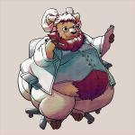  1:1 absurd_res anthro beard belly big_belly big_butt bovid brown_fur butt caprine chair clipboard clothed clothing eyewear facial_hair fur glasses goat hi_res holding_object hooves horn male mammal marx50 obese obese_male overweight overweight_male pen sitting smile solo thick_thighs 