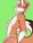  2019 anthro black_nose bulge canid canine canis clothed clothing digital_media_(artwork) domestic_dog fingers green_background jockstrap male mammal ni70 simple_background solo topless underwear 