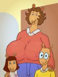  arthur_(series) arthur_reed big_breasts breasts brown_hair clothed clothing d.w._reed digital_media_(artwork) eyewear female glasses group hair huge_breasts jane_reed mammal maybestuff parent smile 