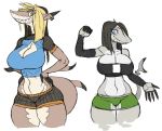  anthro breasts clothed clothing curvaceous duo ear_piercing female fish looking_at_viewer marine piercing robotjoe shark simple_background smile thick_thighs white_background wide_hips 