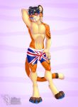  anthro bulge clothed clothing eyewear felid feline glasses hi_res looking_at_viewer male mammal smile solo standing topless vallhund 