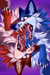  2019 absurd_res black_lips blue_eyes blue_fur blue_nose canid canine citrinelle claws digital_media_(artwork) duo feral fox fur hi_res lips mammal open_mouth paws purple_background red_eyes red_fur simple_background teeth tongue 