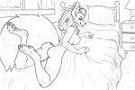  bed bedroom big_tail breasts butt canid canine dreadlocks female fox hi_res huskyfog line_art lying mammal on_bed on_front paws solo 