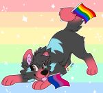  2019 black_fur black_hair black_nose brown_eyes canid canine canis citrinelle digital_media_(artwork) domestic_dog feral fur hair lgbt_pride mammal pride_colors red_fur simple_background solo standing tongue 