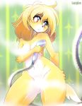  animal_crossing anthro blush breasts canid canine canis censored domestic_dog female fur hair isabelle_(animal_crossing) mammal navel nintendo nude open_mouth shih_tzu shower solo toy_dog tsampikos video_games water wet yellow_fur 