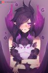  2019 black_hair blush bracelet cross-popping_vein demon female fluffy fur furyhorn_(lol) hair holding_(disambiguation) horn humanoid humanoid_pointy_ears jewelry league_of_legends long_hair looking_at_viewer mammal morgana_(lol) nanoless paws purple_eyes riot_games vein video_games winged_humanoid wings 