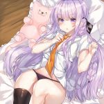  breast_hold dangan-ronpa kanniepan kirigiri_kyouko open_shirt pantsu thighhighs 