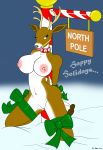  absurd_res anthro antlers ball_gag bdsm big_breasts bondage bound breasts capreoline cervid christmas collar digital_media_(artwork) female gag gagged gift_wrapped hi_res holidays hooves horn mammal nipples pussy reindeer ribbon_bondage ribbons solo submissive submissive_female zp92 