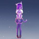  1:1 absurd_res anthro apron blush bottomwear breasts clothed clothing collar felid feline female hair hi_res joeychcommi legwear long_hair looking_at_viewer maid_uniform mammal nova-aurora outside ribbons skirt snow standing stockings uniform 