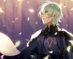  1boy aisutabetao armor blonde_hair byleth byleth_(male) cape fire_emblem fire_emblem:_three_houses gloves hair_ornament highres male_focus short_hair simple_background solo spoilers upper_body 