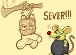  ambiguous_gender black_eyes black_fur fak&eacute;mon fur mammal mouse murid murine pokemon_quartz ratdust rodent sever_(pokemon_quartz) tree upside_down video_games yellow_fur 