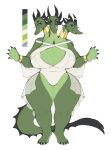  anthro big_breasts black_sclera blue_eyes breasts clothing doremi dress ear_piercing ear_ring female green_eyes hi_res horn hydra jewelry long_tongue multi_head non-mammal_breasts open_mouth piercing pink_eyes reptile satanickpaws scalie solo tongue tongue_out wide_hips 