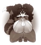  alexaxes anthro clothing curvaceous female hi_res kneeling looking_at_viewer mammal monochrome nipple_outline procyonid raccoon smile solo swimwear thick_thighs 