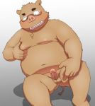  2019 anthro balls belly blush erection eyewear glasses humanoid_hands humanoid_penis male mammal moobs navel nipples overweight overweight_male penis penta002 simple_background sitting solo suid suina sus_(pig) wild_boar 