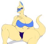  anthro big_breasts breasts camel_toe clothing dinosaur female hi_res looking_at_viewer nipple_outline reptile scalie slightly_chubby solo underwear wizzikt 