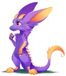  2019 4_fingers anthro aseethe claws dragon fingers fur furred_dragon purple_eyes purple_fur simple_background solo spines standing 