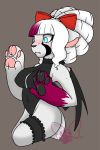  2019 absurd_res anthro black_lingerie blue_eyes blush breasts chiropteran claws clothed clothing digital_media_(artwork) felid feline female fur hair hi_res hybrid lingerie mammal miu_vamcat miu_vamcat_(character) paws ribbons simple_background solo vamcat white_hair 