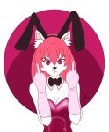  angry anthro artemis_tsukino black_nose bow_tie breasts bunny_costume cleavage clothed clothing costume domestic_cat fake_ears fake_rabbit_ears felid feline felis female fluffy fur gesture gloves hair handwear inner_ear_fluff long_hair mammal middle_finger pink_eyes pink_hair red_folt simple_background solo white_fur 