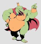  anthro biceps cape clothing crocodilian crown donkey_kong_(series) falcon_mccooper king_k._rool kremling male musclegut muscular muscular_male nintendo nipples open_mouth pecs reptile scalie sharp_teeth simple_background smile solo teeth tongue video_games 