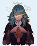  1girl armor blue_background blue_eyes blue_hair byleth byleth_(female) closed_mouth copyright_name countdown fire_emblem fire_emblem:_three_houses krazehkai medium_hair simple_background solo upper_body 