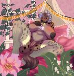  anthro anus bed bedroom_eyes bell_collar belly big_breasts blush breasts clothing collar detailed_background ezukapizumu female flower half-closed_eyes holidays huge_breasts hyaenid legwear mammal nipples on_bed pillow plant pussy reclining seductive silver_(ezukapizumu) slightly_chubby solo spotted_hyena spread_legs spreading thick_thighs tongue tongue_out valentine&#039;s_day voluptuous 
