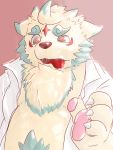  absurd_res agyou anthro asian_mythology blue_eyes east_asian_mythology facial_markings foo_dog fur head_markings hi_res joon9480 male mammal markings mythology open_mouth pawpads pubes solo tokyo_afterschool_summoners tongue tongue_out video_games white_fur 
