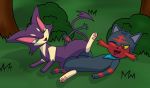  felid feline female female/female feral feral_on_feral forest gau_(artist) grass hi_res litten male mammal nintendo pawpads paws plant pok&eacute;mon pok&eacute;mon_(species) pok&eacute;mon_mystery_dungeon purrloin sex shrub tongue tongue_out tree tribadism vaginal video_games 