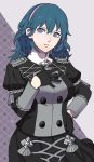  1girl ayushiba_pokefe black_gloves blue_eyes blue_hair byleth byleth_(female) closed_mouth fire_emblem fire_emblem:_three_houses gloves hairband highres long_sleeves medium_hair solo uniform upper_body 