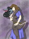  anthro black_hair breasts brown_hair clothed clothing dress duo eyes_closed female female/female fur grey_fur hair hi_res kissing mammal mouse murid murine rodent sailoranna space_mouse 