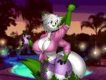  4:3 4_arms anthro beverage big_breasts breasts bubble_tea canid canine clothed clothing curvaceous dracojeff female mammal multi_arm multi_limb skimpy smile solo standing thick_thighs under_boob underwear 