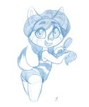  2019 adamb/fluffy anthro brush butt butt_shot canid canine clothed clothing digital_media_(artwork) female flat_chested fox hairbrush looking_back mammal monochrome open_mouth panties signature simple_background sketch solo underwear young 