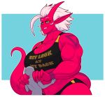  absurd_res big_breasts bodily_fluids breasts cleavage clothed clothing female hi_res humanoid larger_female male male/female mr.pink muscular muscular_female size_difference smaller_male spike_(mr.pink) sweat sweatdrop text 