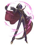  1boy cape code_geass crossover finger_on_trigger gloves gold_trim gun handgun high_collar ji_no mask official_art sinoalice transparent_background weapon zero_(code_geass) 