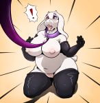  2019 anthro belly big_breasts bodily_fluids boss_monster bovid breasts caprine clothing collar curvaceous digital_media_(artwork) eyewear female fur glasses goat hi_res horn leash mammal mature_female nipples open_mouth psy101 pussy saliva solo thick_thighs tongue toriel undertale video_games white_fur wide_hips 
