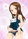  1girl breasts commentary_request graphite_(medium) karakai_jouzu_no_takagi-san looking_at_viewer millipen_(medium) onnaski panties school_swimsuit smile solo swimsuit takagi-san takahashi_rie traditional_media underwear 