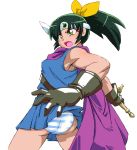 1girl ass commentary_request cosplay dragon_quest dragon_quest_iii graphite_(medium) long_hair midorikawa_nao millipen_(medium) onnaski open_mouth panties precure roto roto_(cosplay) simple_background smile_precure! solo sword traditional_media underwear weapon white_background 