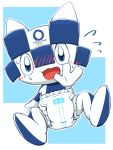  2019 2020_tokyo_olympic 3_fingers ambiguous_gender anthro blue_eyes blush diaper fingers hi_res mascot miraitowa olympics open_mouth rokesys solo unknown_species 